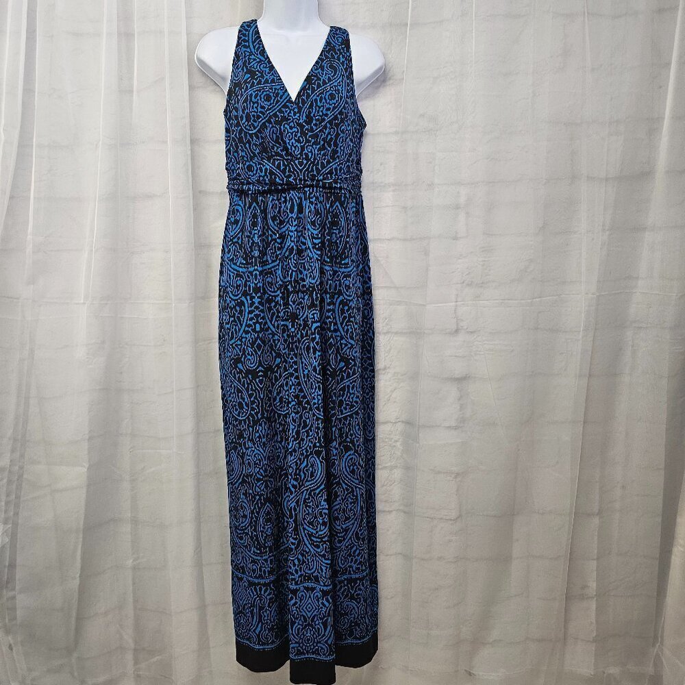 Chaps Dress Maxi Sleeveless Blue Black Paisley Grunge Boho Festival M - Picture 13 of 13